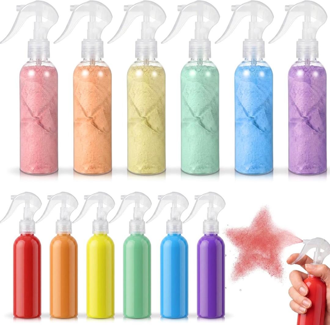 FunooFuno 6 Pack DIY Sidewalk Chalk Kit for Kids Non Toxic Paint Washable Powdered Chalks with Plastic Sprayer Bottle Mix in Water 6 Vibrant Colors for Creative Sidewalk and Chalkboard Fun
