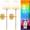 Adetu Battery Operated Wall Sconce Set of 2, 5CCT Gold Rechargeable Wall Lights with Remote, 10 RGB Dimmable Colors Wireless Battery Powered Wall Sconce Wall Lamp for Bedroom Living Room Wall Decor