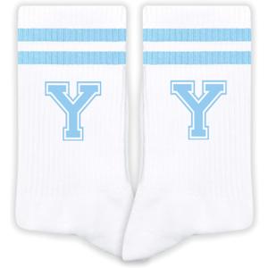 Blue And White-Striped Letter Socks, Sports Socks For Men, Blue Team socks, Friends And Family, Birthday Gift.(Y)