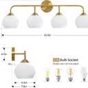 Frosted Bathroom Vanity Light: Brushed Gold 4 Lights Bathroom Lighting Fixtures Over Mirror - Vintage Wall Lights with Milky White Ribbed Glass for Living Room Hallway