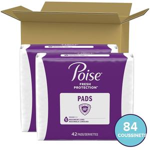Poise Incontinence Pads, Maximum Absorbency, Long, 84 Count (2 Packs of 42) (Packaging May Vary)