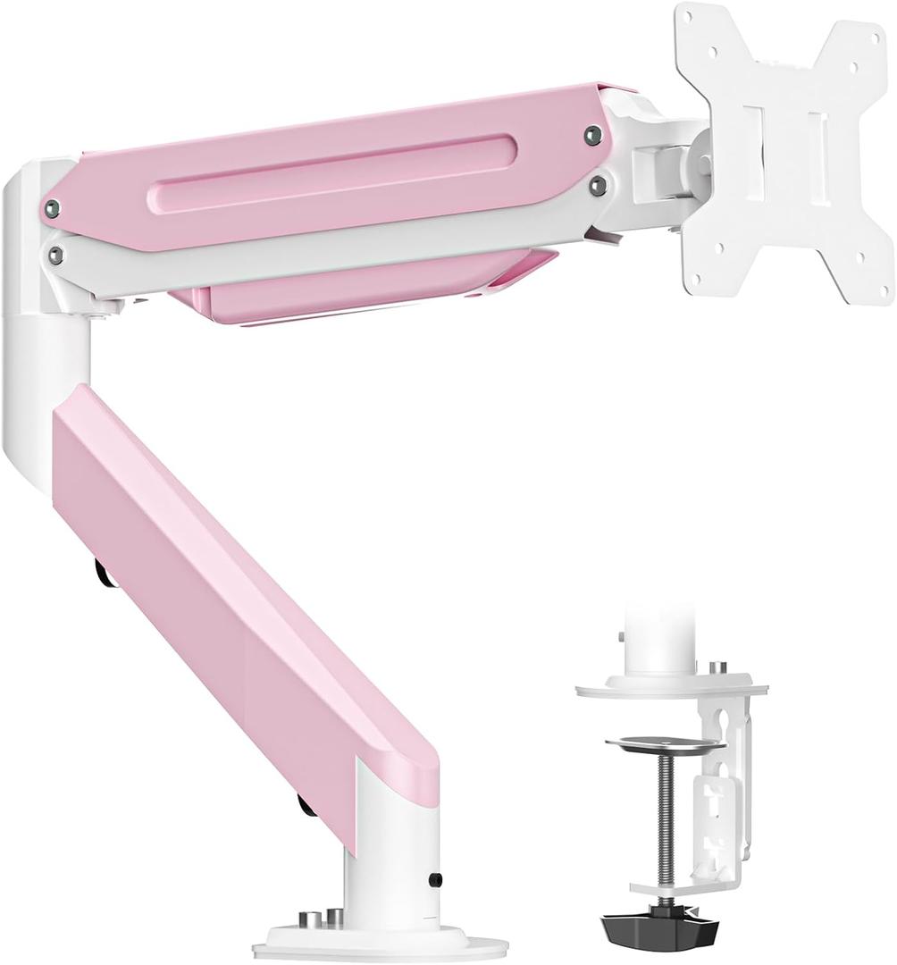 Suptek Monitor Mount Gas Spring Monitor Arm Desk Mount Fully Adjustable Fits 17 20 22 23 24 26 27 32 35 inch Monitors Weight Capacity up to 24.25 lbs, Pink