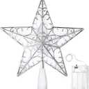 Nuanchu Christmas Star Tree Topper 10.4 x 9.4 Inch Large 3D Glitter Topper Ornament Metal Hollowed with 20 LED Lights Vintage Xmas Reflector Treetop New Year Holiday Indoor Decor(Silver White)