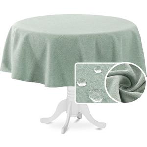 H.VERSAILTEX Linen Textured Tablecloth Round 60 inch Waterproof Decorative Table Cloth Spill-Proof Linen Look Cover for Party Table Extra Soft and Thick Fabric Wrinkle Free, Heather Sage