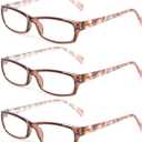 Kerecsen Reading Glasses 5 Pairs Fashion Ladies Readers Spring Hinge with Pattern Print Eyeglasses for Women (5 Pack Brown, 2.75)