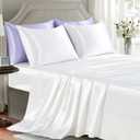 Satin Sheets Full Size - 4 Pieces Luxury Silky Soft Bed Sheets, Wrinkle-Free White Satin Silk Sheet Set with 1 Deep Pocket Fitted Sheet, 1 Flat Sheet, 2 Pillow Cases