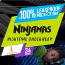 Ninjamas Boys Bedwetting Nighttime Underwear, Size L (64-95+ lbs), 34 Count, Overnight Protection, Ultra Absorbent, Hypoallergenic