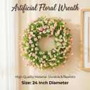 24 Inch Pink Artificial Forsythia Silk Floral Front Door Wreath | Vibrant pink silk flower summer wreath, decor for wall, window, farmhouse indoor & outdoor home decoration