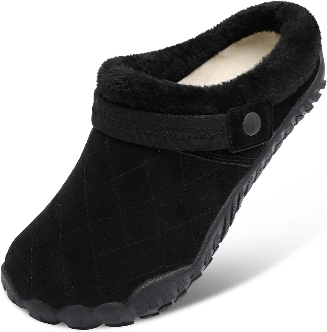 Besroad Women's Men's Fluffy Winter Warm Wide House Summer Slippers Lightweight Fuzzy Bedroom Fur Slippers New All Black 13 Women/ 12 Men