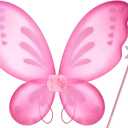 Sratte Fairy Princess Butterfly Wings Girls Kids Butterfly Costumes Set Star Wands Adults Christmas Birthday Party (Pink)