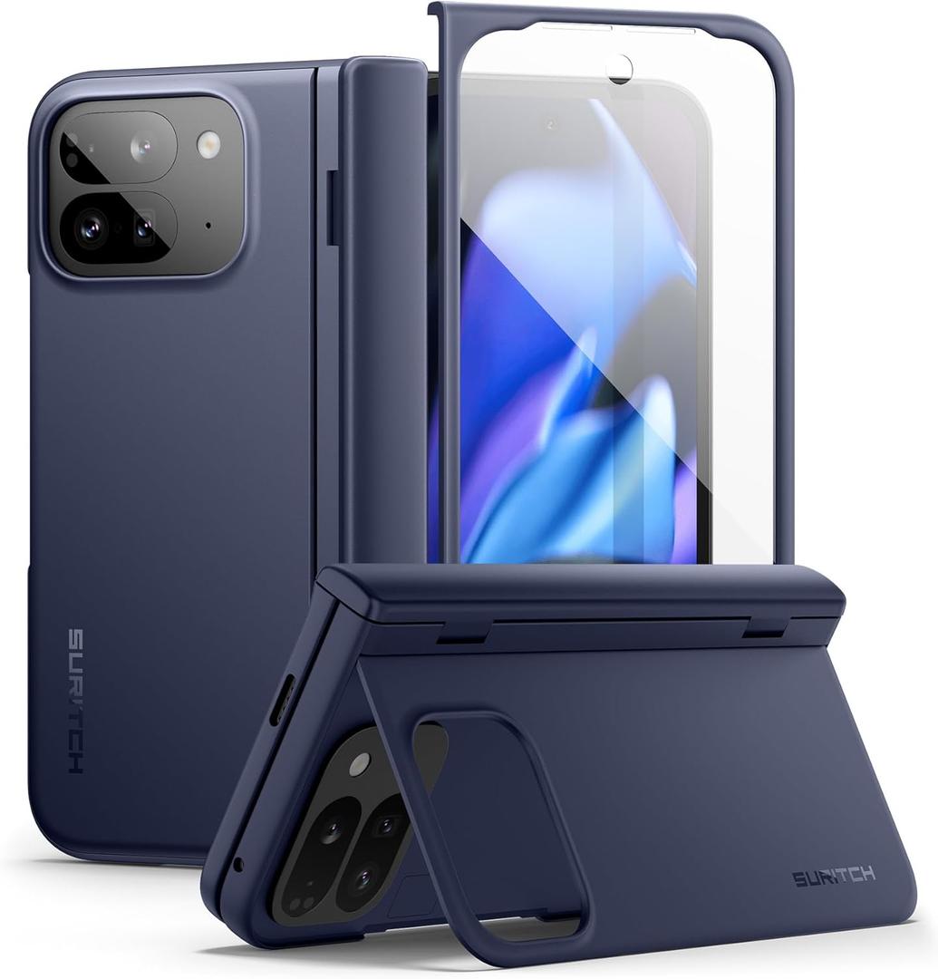 SURITCH for Google Pixel 9 Pro Fold Case, Built-in Kickstand, Screen Protector, Hinge Protection, Phone Case for Pixel 9 Pro Fold (2024), Dark Blue