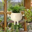 Smily Face Planters Pot, Cute Swing Hanging Resin Head Planter for Indoor Outdoor Plants, Succulent Flower Pots with Drainage Hole, DIY Gift Decorative Novelty Planter