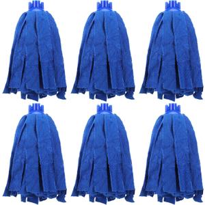6 PCS Microfiber Cloth Mops Heads Refill, Blue Screw On String Mop Replacement Compatible with All Standard US Threading Pole 0.8" Diameter Mop Handle