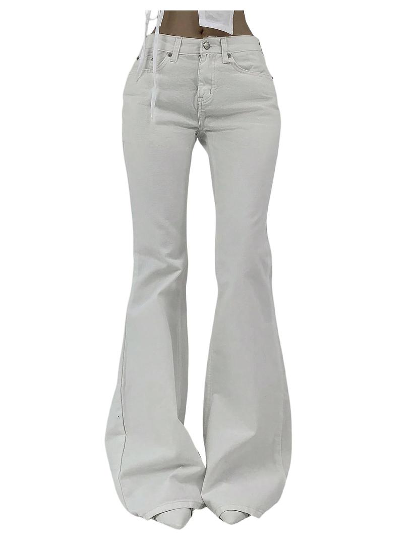 SOLY HUX Women's Y2k Low Rise Flare Leg Denim Pants Bell Bottom Jeans (White)