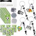 Y1tvei Soccer DIY Keychains Set - Football Beads Charms Making Kit, Create Your Own Bead Keychains with Acrylic and Cards DIY Crafts Bracelet Accessory Gift for Kids Soccer Lover Zipper Bag Hanger Key