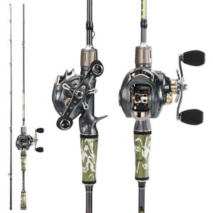 Sougayilang Baitcaster Combo, 2-Piece M/MH 30+24Ton Graphite Rod, 7.0:1 Gear Ratio, 11+1 Bearings Reels for Inshore Bass, Trout, Walleye, Catfish (One Pack)