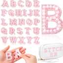 WILLBOND 52 Pieces Self Adhesive Pearl Rhinestone Letter Patches A-Z Glitter Letter Stickers Pearl Alphabet Appliques for Clothes Hat Backpack, Wedding Graduation Mother's Day DIY Crafts(Pink)