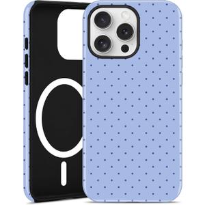Magnetic Polka Dot Phone Case for iPhone 14 Pro Max, Compatible with MagSafe, Cute Blue Polka Dots Aesthetic Soft TPU and Hard PC Shockproof Protective Phone Cover for Women Girls-Shiny