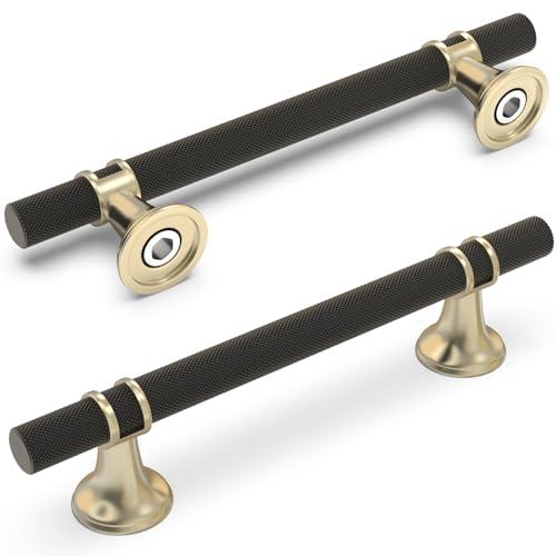 KOMOTIA 10 Pack 5 Inch Cabinet Pulls knurled Matte Black and Brushed Gold Kitchen Cabinet Handles Aluminum and Zinc Alloy Drawer Pulls Solid Cabinet Hardware