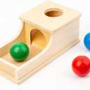 Busy edition Montessori Toys Object Permanence Box Soft Sound Wooden Baby Ball Drop Play for 6 Month 1 2 3 Year Old Toddlers Infant Early Age Toy (Red Green Blue), Middle