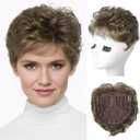 REECHO Hair Topper, Short Wiglet Hair Topper for Women with Thinning Large Coverage Synthetic Top Crown Hairpiece for Women - Medium Brown