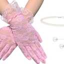 Cizoe Vintage Short Lace Gloves for Women Derby Tea Party Wrist Length Floral Gloves for Wedding Costume Gloves (G001-pink)