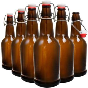 Swing Top Glass Bottles, 6 Pack Flip Top Beer Bottles with Airtight Lids,16 Oz Amber Glass Bottle with Lids, Kombucha Bottles, Beer Bottles for Home Brewing and Wine, Mead, Fermentation