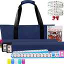American Mahjong Game Set with Blue Carrying Bag,166 Premium White Tiles (1.2''), All-in-One Color Rack/Pushers, Chips, Wind Indicator, English Manual, Complete Mah jongg, Mahjong Tiles Set (Blue)