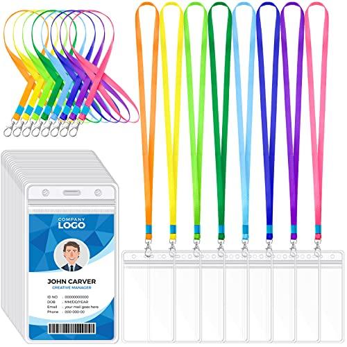 Kingdder 48 Sets Kids Lanyard with ID Badge Holder Bulk Vertical Name Tag Holder Neck Lanyard for Adult (Assorted Color)