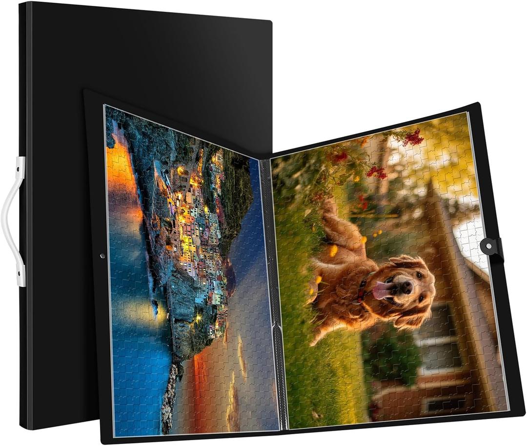 Puzzle Storage Folder Keeper, 1000-Piece Portable&Large Jigsaw Puzzle Organizer with 20 HD Pockets, Space-Saving Storage Puzzles Folder (Black)