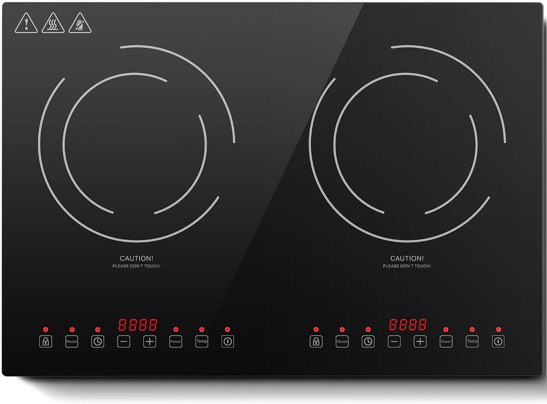Induction Cooktop with 2 Burners, Horizontal Electric Stove, Built-In Induction Cooker, 1800W Sensor Touch Electric Cooktop, 9 Power Levels, Timer, Safety Lock, 120V, 20 Inch