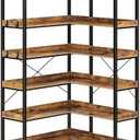 Rolanstar Bookshelf 6 Tier with 4 Hooks, Reversible Corner Bookshelf, 69" Industrial Wooden Bookcase with Open Shelves and Metal Frame for Living Room, Bedroom, Home Office, Rustic Brown