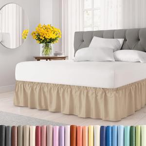 Wrap Around Dust Ruffle Bed Skirt - Cream - for Twin Size Beds with 12 Inch Drop - Easy Fit Elastic Strap - Adjustable Pleated Bedskirt w/Brushed Fabric - Wrinkle Free - for Women, Men, Kids & Teens