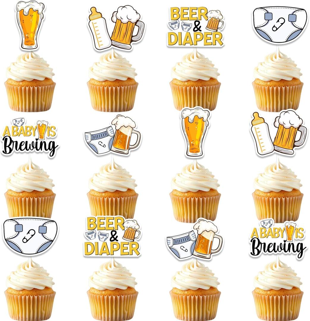 Kreatwow Beer Baby Shower Decoration 36Pcs Beer And Diaper Decoration Cupcake Toppers Cake Decoration A Baby Is Brewing Baby Shower Feeding Bottle Beers Party Cake Picks for Pregnancy Celebration