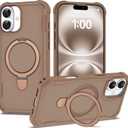 Compatible with iPhone 16 Plus Case 6.7'' with Magnetic Ring Stand [Military Drop Protection][Compatible with MagSafe] Shockproof 16 Plus Phone Case for Men Wowen,Brown