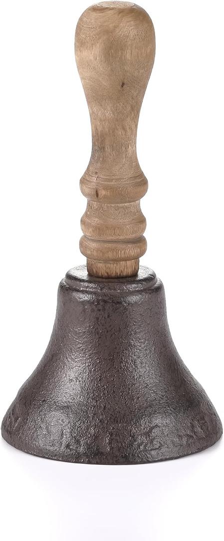 Large Hand Bell, 7.08" H Cast Iron Call Bell with Wooden Handle, Super Loud Hand Bell for Weddings, School Classroom Service and Church
