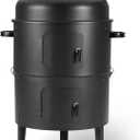 Am16 inch Vertical Charcoal Outdoor Smoker, BBQ Grill, with Built-in Thermometer, 2-Layer Design, Adjustable Air Supply Control, Black