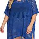 Chalier Swimsuit Coverup for Women Crochet Beach Cover Ups Hollow Out Plus Size Bathing Suit Cover Up Swim Dress (XL)