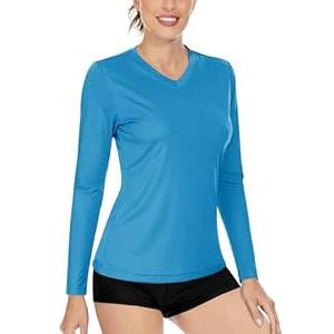 Boladeci Women's Swim Shirts Long Sleeve V Neck T Shirts UPF 50+ Sun Protection Quick Dry Rash Guard, L
