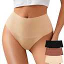 K-CHEONY Seamless Underwear Women No Show Thongs Lightweight Tummy Control Panties High Waisted High Cut Briefs 3PCS