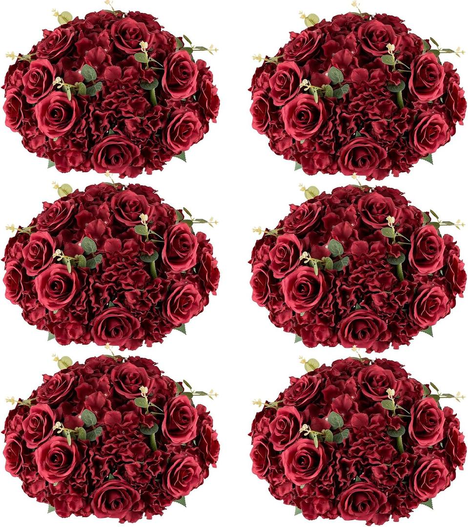 Burgundy Flowers Balls for Centerpieces: 15.7in Diam, Set of 6
More Stable With Base Design, Large Rose Flowers Arrangement for Weddings, Reception Decor for Couples, Newlyweds