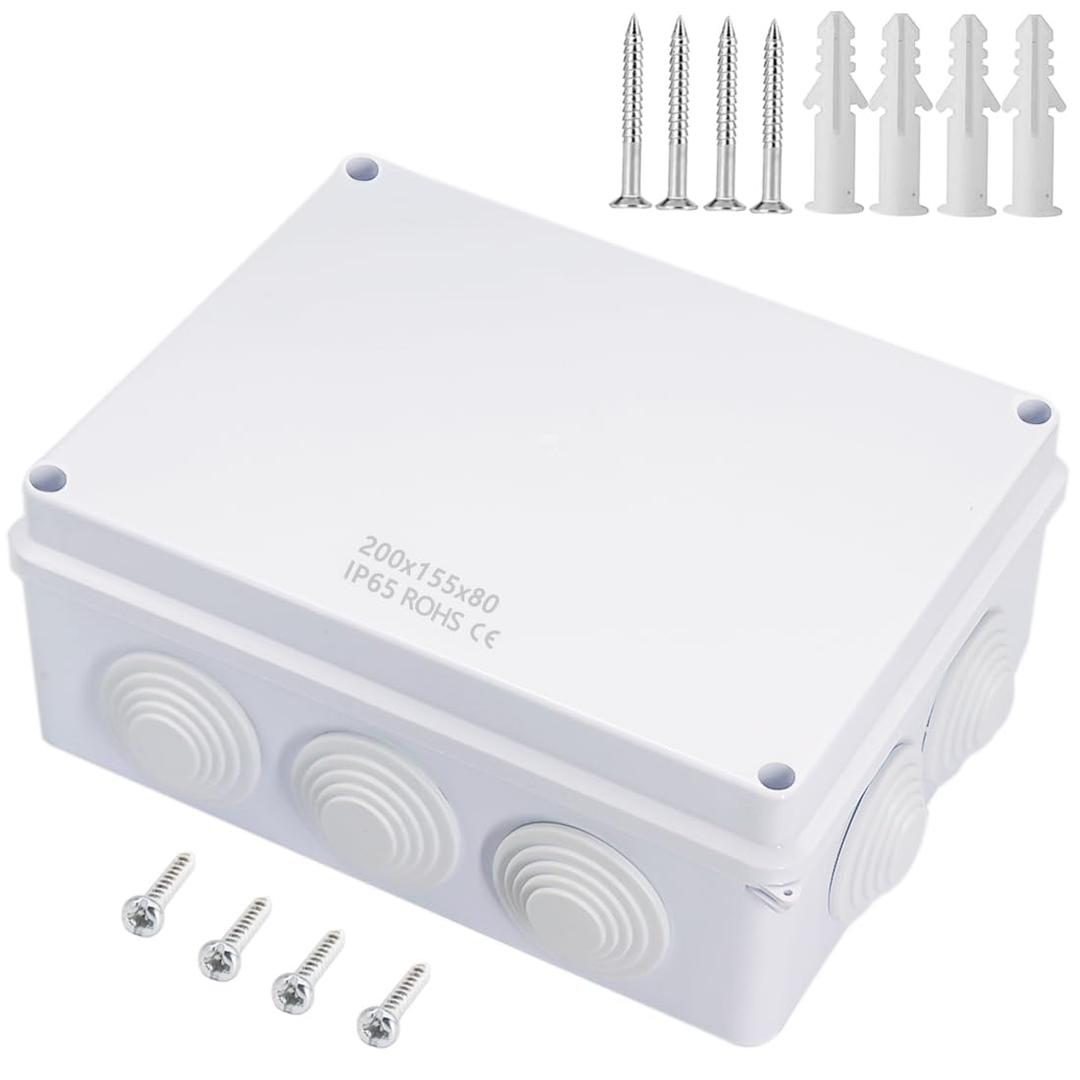 Zulkit Junction Box ABS Plastic Dustproof Waterproof IP65 Universal Electrical Boxes Project Enclosure White 7.9 x 6.1 x 3.1 inch (200 x155 x 80mm)
