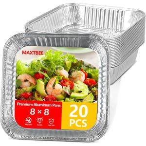 8x8 Aluminum Foil Pans, 20 Pack Disposable Trays Half Size Heavy Duty Tin Pans Deep Food Containers For Cooking, Meal Prep, Baking, Roasting, Chafing, Heating or Steam Table