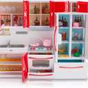 Gourmet Red Doll Modern Kitchen Mini Toy Playset with Lights and Sounds, Perfect for 12 Inch Dolls