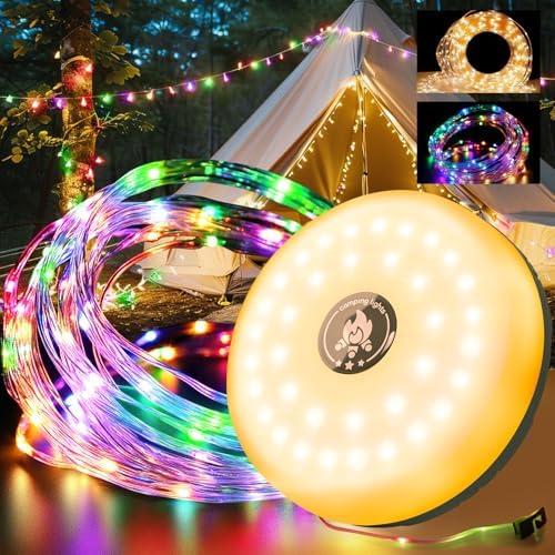 miudeco Camping String Lights 32.9FT/10 M Rollable, USB Portable Rechargeable Camping LED String Lights for Hiking Travel AWN Tent Yard Garden Decoration and Holiday Gift-Color