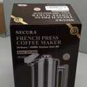 Secura French Press Coffee Maker, 304 Grade Stainless Steel Insulated Coffee Press with 2 Extra Screens, 34oz (1 Litre), Silver