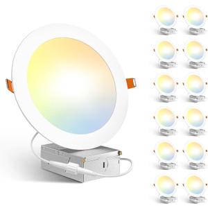 Amico 12 Pack 7 Inch 5CCT Ultra-Thin LED Recessed Can/Ceiling Light with Junction Box, 1300LM High Brightness, Dimmable Wafer Downlight, 15W, ETL&FCC