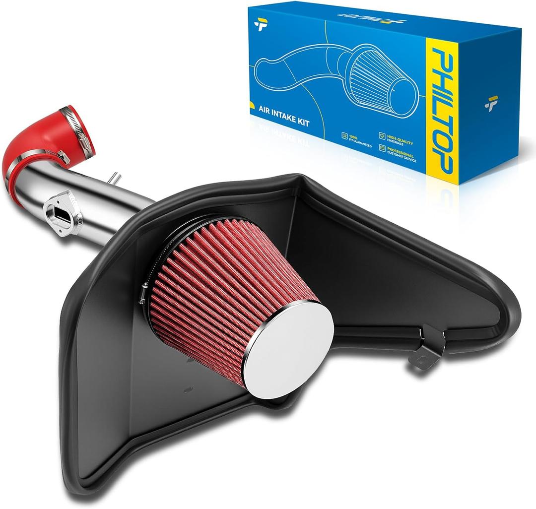PHILTOP 3.5" Cold Air Intake Kit System + Heat Shield Compatible with Chevrolet Camaro 2010-2011 V6 3.6L, High Performance, Red