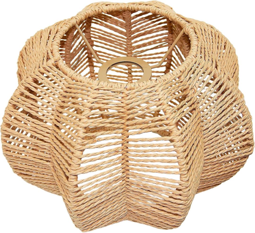 Hanging Light Rattan Lamp Shade Boho Lampshades for Rattan Pendant Lights Ceiling Light Table Lamps Floor Hanging Lights Plug in Pendant Light Wall Sconce (11.8 Inch-Ball Cactus Shade)