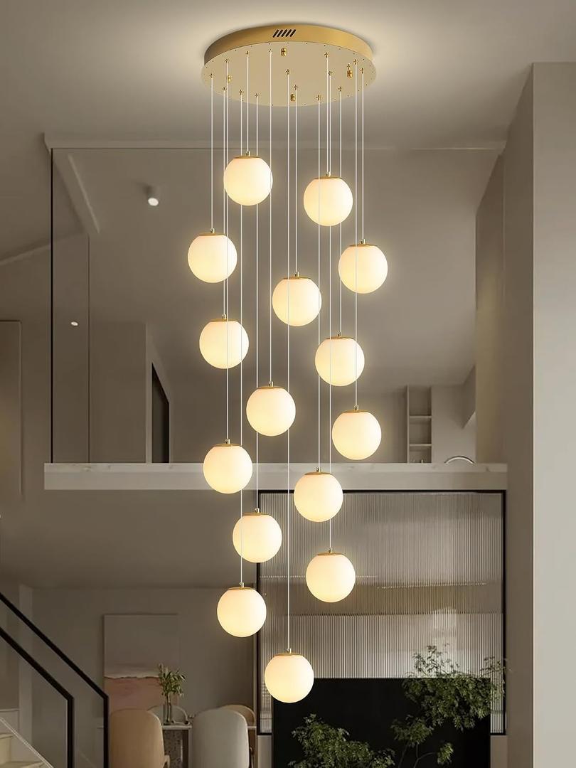 ykolupty Modern Globe Chandelier Foyer Chandelier for Entryway 15-Lights White Globe Pendant Light Large Chandeliers for High Ceiling Stairwell Living Room